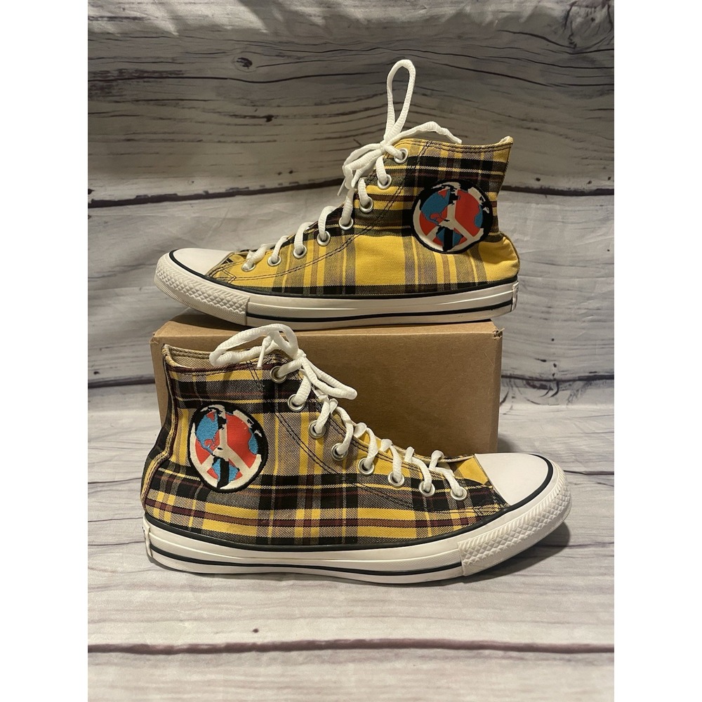 Converse Chuck Taylor Peace on Earth. Yellow Plaid Men Size 8.5 Women Size 10.5